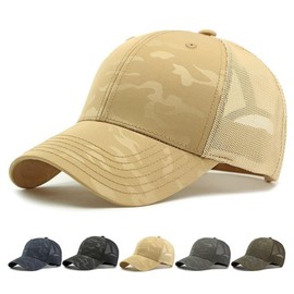 AXIAO Mesh Baseball Cap, Men's, Summer Camouflage, Breathable, Baseball Cap, UV Protection, Women's, Outdoor Sports, Polyester, Running Hat, Khaki, 55.0-60.0 cm