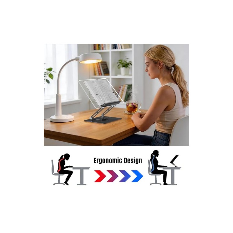 HAUTOCO Adjustable Acrylic Book Stand for Reading, 360° Rotating Base,