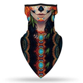 YAYOUREL Halloween Masks for Adults Skull Mask Skeleton Bandana Neck Gaiter Face Mask Covering Ear Loop Hole Triangle Bandanas for Men Women Summer UV Face Scarf Mask Cover for Fishing