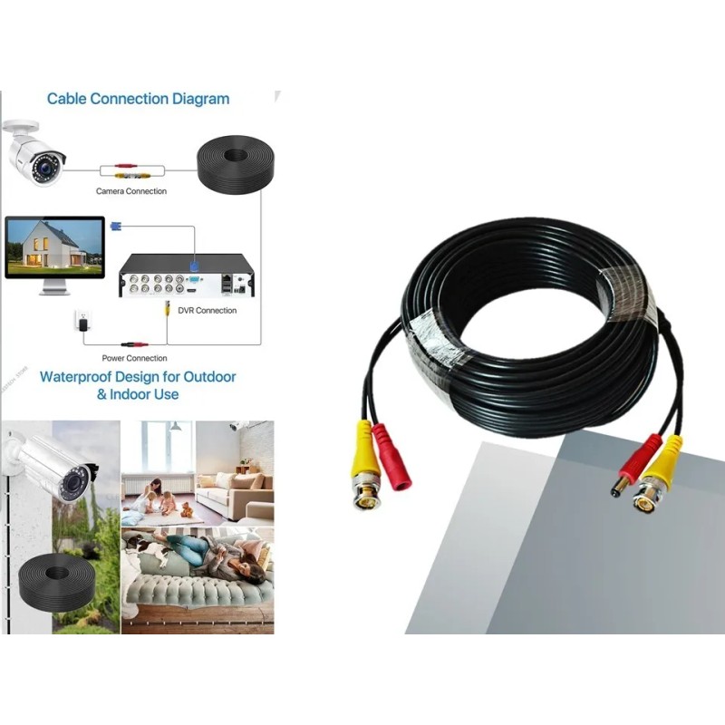 Cable Siames Coaxial 10 Mts Para Camara Video Voltaje