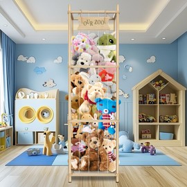 27 * 27 * 54 In Oversized Stuffed Animal Storage Corner Organizer Wooden Design with Elastic Cord, Capable of Holding Up to 300 Stuffed Animal– Ideal for Birthday Gift