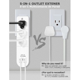PHOCAR Slim Outlet Extender with USB, Portable Multi Plug Extender for Traveling, Lightning-Proof Outlet Splitter, Widely Spaced Plug Adapter with 3 AC Outlet and 2 USB Ports for Home, Office, Dorm