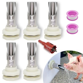 5 PCS Pig Nipple Waterer for Barrel Kit Automatic Pig Water System 1/2 inch Stainless Steel Waterer Drinker Feeder with Tank Connectors Hog Water Nipples for Sows Piglet (5pcs, one Size)