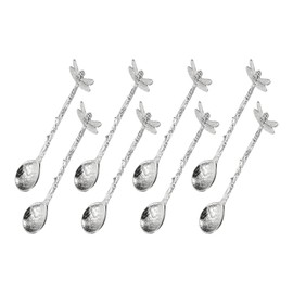 sourcing map 8pcs Retro Dragonfly Spoon, 4.3 Inch Coffee Spoon, Stirring Spoon, Tea Spoon, Dessert Spoon, Straight Handle Spoon Kitchen Gadget, Silver