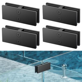 Ranbo 4 Pack 180° Black Glass-to-Glass Railing Clamps, Double-Sided 304 Stainless Steel Clips Fit 5/16"–1/2" (8–12mm) Thick Glass Balustrade, for Pool Fence, Balcony, and Deck