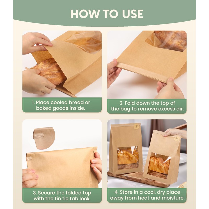 100 Pack Large Thick Brown Kraft Paper Boule Bread Bags