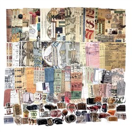 200 Pieces Vintage Ephemera Scrapbooking Supplies Pack for Journaling, Decoupage Paper Scrapbook Stickers Kit for Bullet Junk Journal Planners Collage Craft Notebooks Album (Word Memory)