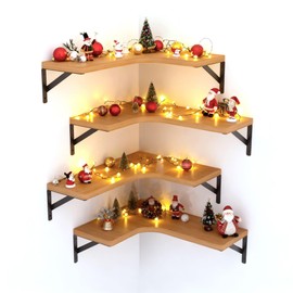 LEOPO Corner Floating Shelves Wall Mounted Set of 6, Corner Wall Shelves Rustic Wood Storage Display for Home Decor, Bedroom, Living Room, Kitchen, Office, Bathroom, Laundry Room, Reddish Brown