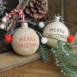 Christmas Baubles Wooden Christmas Tree Bauble with Merry Christmas Lettering 8 cm Diameter