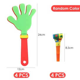 DHSBGWSX Pack of 4 Colourful Hand Clappers with 4 Colourful Children's Whistles, Noise Maker, Clapping Toy, Party Horn, Children's Trumpet for Birthday Parties, Sports Events, Carnival, Celebrations