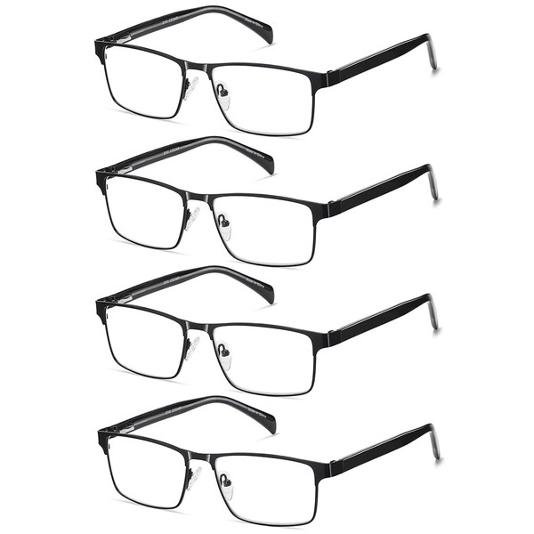 EYECEDAR 4-Pack Reading Glasses for Men Black Frame Metal Spring