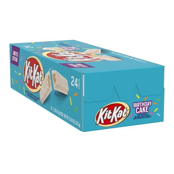 Kit Kat Crisp Wafers in Birthday Cake Flavored White Creme with Sprinkles, 1.5 Oz, 24Count