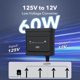 BN-LINK 60W Low Voltage Landscape Transformer with Countdown Timer and Photocell Sensor, 125V AC to 12V DC Converter with Overload Protection, Weather Durable for Outdoor LED Lighting, Pathway Light
