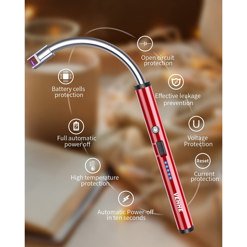 VEHHE Lighter, Rechargeable Candle Lighter Camping Lighters with Safety Switch