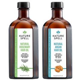 Nature Spell Hair Growth Duo with Rosemary & Argan Oils, Pre-Diluted Oil Set to Strengthen Hair and Nourish the Scalp, For All Hair Types, Vegan, Pack of 2, 150ml Each