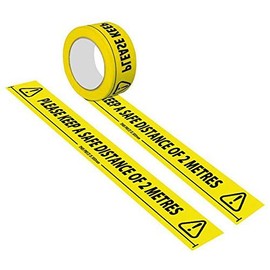 Isincer Safety Tape Keep Safe Distance 2 Meter Social Distance Floor Marking Tape, Ideal for supermarkets, Shops, Offices Etc (48mm x 33m)
