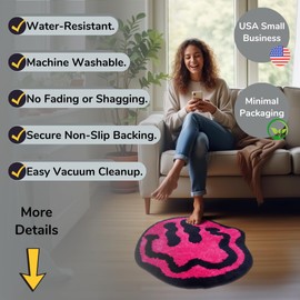 Slothy Fafi Trippy Smiley Face Rug | 26 Inch Pink Retro Non-Slip | Soft, Vibrant, and Washable Y2K Rug for Y2K Decor | Hypebeast Cool Rugs for Bedroom, Playroom, Dorms and Bathrooms