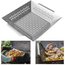 Heavy-Duty Grill Basket for Outdoor Grill, 12-inch Stainless Steel Vegetable Grill Pan also for Fish, Meat, and Shrimp, Grilling Accessories for All BBQs & Smokers – Never Lose Your Food Again!