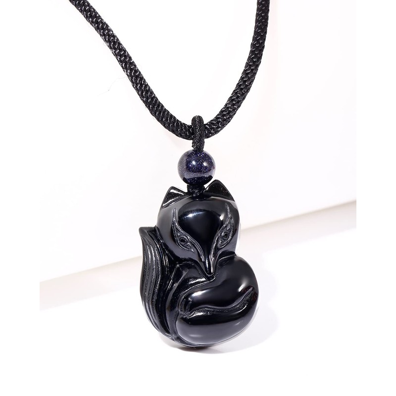Lightock Obsidian Fox Necklace Pendant for Women Healing Energy Crystal