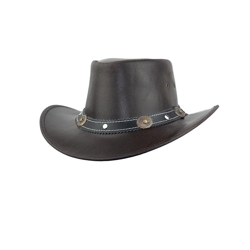 Black Jungle Cowboy Leather Hat - Reedley Size L