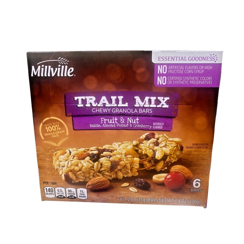Millville Trail Mix Chewy Granola Bars Fruit & Nut, 6