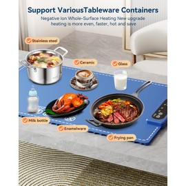 Negative ion Food Warming Mat with Adjustable Temperature,Foldable Electric Warming Tray for Parties Features 3 Modes & Fast Heating,Roll Up Food Warmer for Parties,Shabbat,Christmas （Blue)