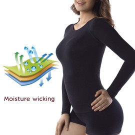 +MD Womens Bamboo Slimming Undershirts for Tummy Waist and Bust Long Sleeves Thermal Underwear Round Neck