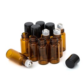 ZEJIA 3ml Roller Bottles 12Pack Amber Thick Glass Essential Oil Roller Bottles Stainless Steel Roller Ball with 2 Droppers