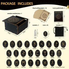 Tirmanaz Runes, Wooden Runes Set, Witch Runes Set with Guide Book, Healing Crystals, Runes, Ritual Paper, Tarot Bag, Runes for Beginners, Witchcraft/Divination/Meditation/Spiritual