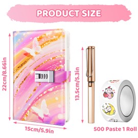 UNIANE Diary with Lock for Girls, A5 Diary with Code, Notebook with Lock with Pen and Funny Sticker Set, PU Leather Notebook, Birthday Gift for Girls (22 x 15 cm) (Pink)