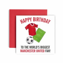 Huxters Football Cards for Manchester United Fans – Happy Birthday Card for Dad, Husband, Grandad, Brother, Son – Men Birthday Card for him - Football Themed Illustrations 14.8cm (Manchester United)
