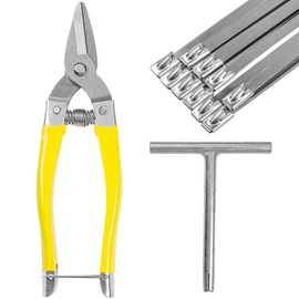 Cable Tie Scissors and T-shaped Wrench, Deecam for Tensioning and Cutting Stainless Steel Cable Ties, with 10 Stainless Steel Cable Ties in 4.6 x 200 mm Format