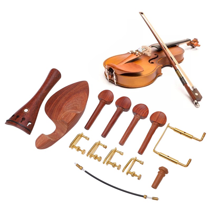 4/4 Wood Violin Parts Tailpiece Chinrest Tuning Pegs Metal Tail