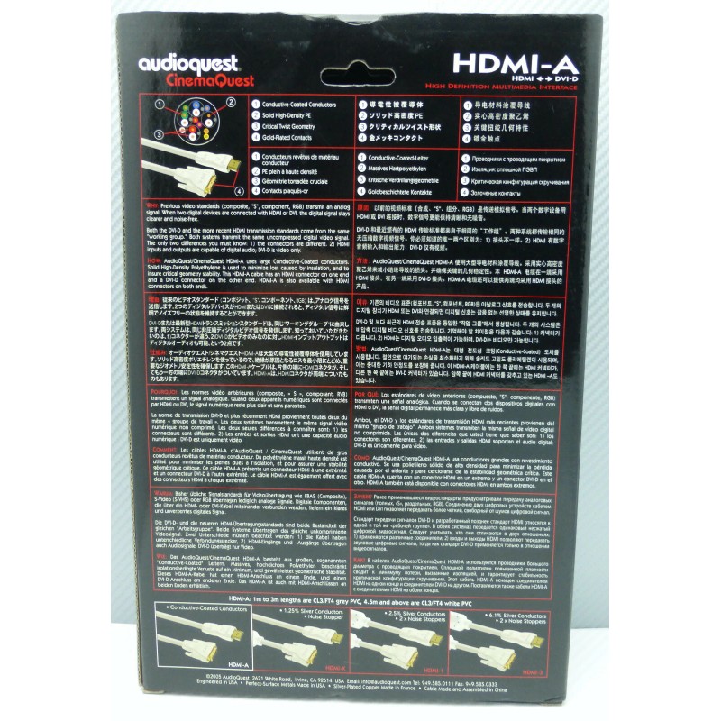 Audioquest HDMI-A HDMI to DVI-D multimedia video cable 4.5 meters