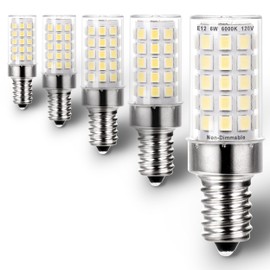 Ziomitus E12 Led Candelabra Chandelier Bulbs 6W 6000k Daylight White, Kx-2000 60W E12 C7 Halogen Replacement,T6 Small Base 120V E12 LED Light Bulbs Cool White for Ceiling Fan Salt Lamp,550 lm(5Pack)