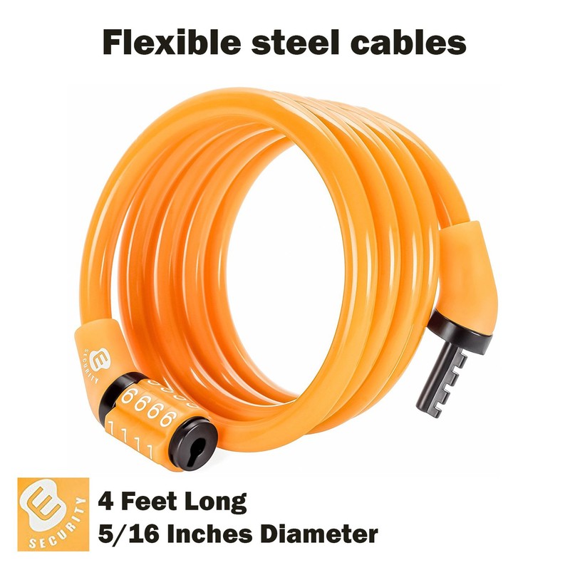 Etronic Security Multi-Purpose Self Coiling Cable Lock, 4-Feet x 5/16-Inch