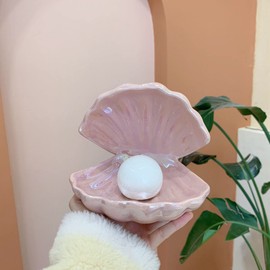 BinaryABC Ceramics Shell Pearl Light Led Lamp Portable Night Light Tabletop Light,Valentine Day Gift(Pink)