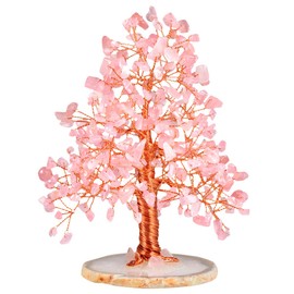 Nupuyai Rose Quartz Crystal Tree Feng Shui Money Tree Tree of Life Gemstone Tree Wire Wrap Tumbled Stones Lucky Tree Decoration