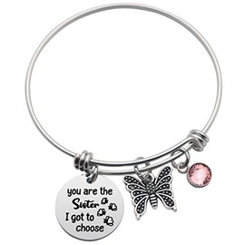 Chenhua Sister Gift Friendship Inspiration Bracelet You are the Sister I Got to Choose with Charm Butterfly Sister Bangle Bracelet