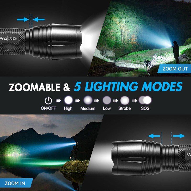 WdtPro LED Flashlight High Lumens SR2000 Pro, 2 Pack Brighter