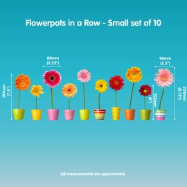 Flower Pots Window Stickers - 10 Individual Colourful Flowers in Pots with 20 Butterfly window stickers - Static Cling decorations for Windows and Glass Doors - Small