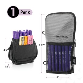 Mr. Pen- Standing Pencil Case Pouch, Sit & Lay Mesh-View Design, Black & Gray, Interior Pocket & 2 Elastic Binder Loops, Cute Pencil Case for Girls and Boys