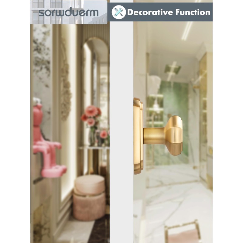 SORWDUERM 2 Pack Dummy Gold Door Knobs Interior Satin Brass