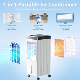 Portable Air Conditioners, 3-IN-1 Portable AC Unit with 2.6 Gal Water Tank for 40H Cooling, Evaporative Air Cooler with 4 Modes & 3 Speeds, Fast Cooling Windowless Air Conditioners for Home Use