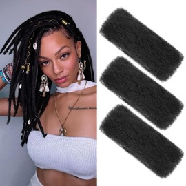 Afro Kinky Curly Braiding Bulk Hair for Mini Twists Afro Kinkys Bulk Synthetic Hair Cuban Twist Hair Soft Locs Micro Spring Twist for Dreadlocks Loc Repair (1B#, 14 Inch (Pack of 3))