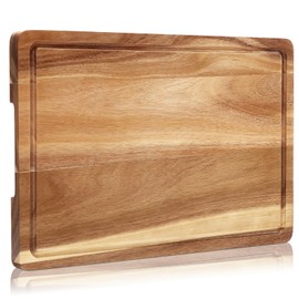 18x12 Large Acacia Wood Cutting Board, 1" Thick Butcher Block Cutting Board with Deep Juice Groove, Chopping Board with Side Handles for Meat, Vegetables and Fruit