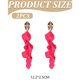 KGDUYC Flower Earrings - Acrylic Petal Drop Earrings Long Tassel Drop Rose Earrings Exaggerated Flower Earrings for Women and Girls 80s 90s Accessories Neon Party, Rose Red