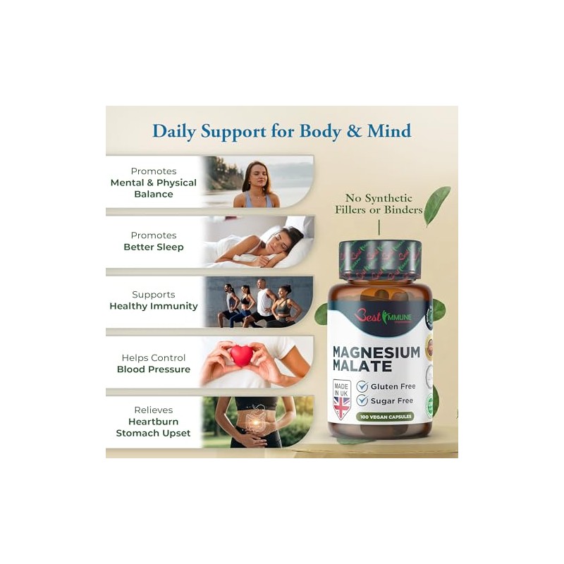 Best Immune Natural Magnesium Malate 500 mg Increased Bioavailability 100
