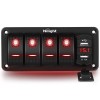 Nilight 4 Gang Rocker Switch Panel Red Backlit with USB
