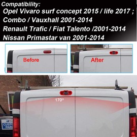Car Brake Light Reversing Camera Replacement for Opel Vivaro Surf Concept/Life/Combo/Vauxhall/Trafic/Fiat Talento/Nissan Primastar Van (New Item: Angle and Distance Adjustable)